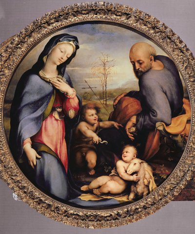 Pyhä perhe ja lapsi Johannes Kastaja, n. 1515 tekijältä Domenico di Pace Beccafumi  