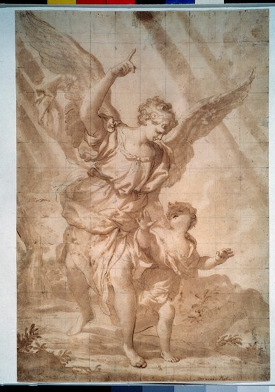 ""Suojelusenkeli"" (Suojelusenkeli) Kynäpiirros Domenico Piola (1627-1703) Pushkin-museo, Moskova tekijältä Domenico the Elder Piola