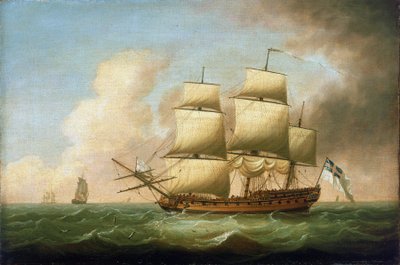 Brittiläinen fregatti. Dominic Serresin (1719-1793) öljy kankaalle. tekijältä Dominic Serres