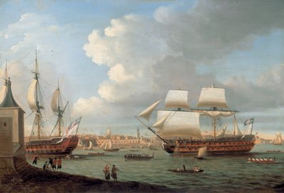 Foudroyant ja Pegasus saapuvat Portsmouthin satamaan, 1782 tekijältä Dominic Serres