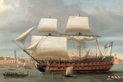 Foudroyant ja Pégase saapuvat Portsmouthin satamaan vuonna 1782. tekijältä Dominic Serres
