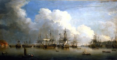Seitsemänvuotinen sota (1756-1763): Espanjan laivaston valloitus Havannassa (Kuuba) elo- ja syyskuussa 1762. Dominic Serresin (1722-1793) öljy kankaalle, 1700-luvun puoliväli. tekijältä Dominic Serres