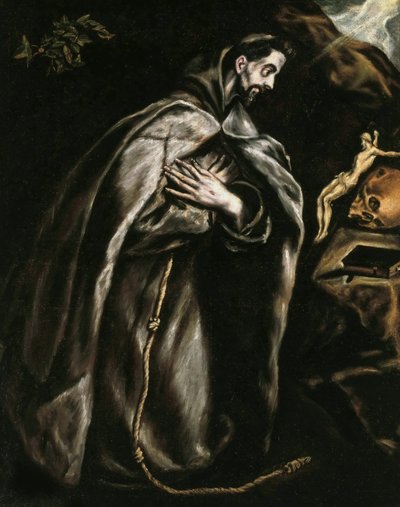 Pyhä Franciscus rukoilee, noin 1595. tekijältä Dominico El Greco