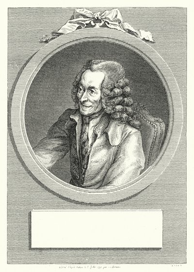 Voltaire, ranskalainen valistuksen kirjailija ja filosofi (kaiverrus) tekijältä Dominique Vivant (after) Denon