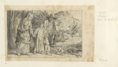 Kristus palaa temppelistä Joosefin ja Marian kanssa Recueil de quatre-vingt-cinq estampes originales (sarjan nimi) tekijältä Dominique Vivant Denon (baron) (attributed to)