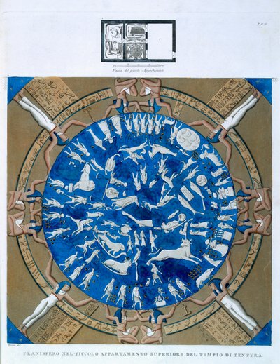 Denderan horoskoopin astrologinen planisfääri Hathorin temppelin kappelin katosta, Dendera, Egypti n. 1802 tekijältä Dominique Vivant Denon