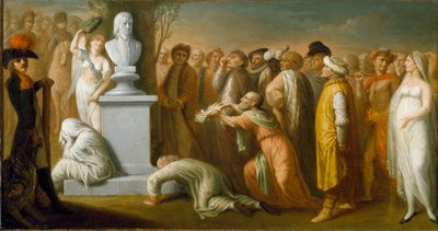 Egyptin kampanja (retkikunta) (1798-1801): "" Napoleon Bonaparten (1765-1821) paluu Egyptistä lokakuussa 1799"" allegorinen esitys kenraali Napoleonista, joka voitti palatessaan Egyptistä, jota symboloi hänen marmorinen rintakuvansa , joka on kruunattu tekijältä Dominique Vivant Denon
