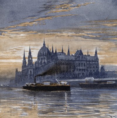 Buda-pest ja sen eduskuntatalo (väri litho) tekijältä Donald (after) Maxwell