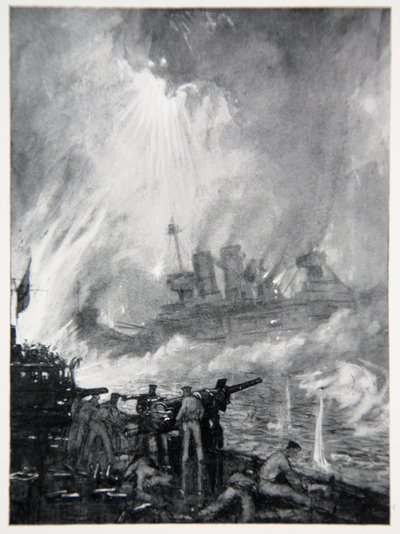 Fight the Last Gun: H.M.S. Tiperrary Jyllannissa, kuva Gordon S. Maxwellin teoksesta "The Naval Front", 1920 tekijältä Donald Maxwell