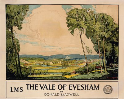 The Vale of Evesham, Lontoon, Midlandin ja Scottish Railwayn mainosjuliste (värilitho) tekijältä Donald Maxwell