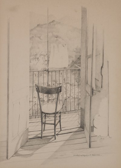 Parveke, n.1975 (piirustus paperille) tekijältä Donatella Merlo