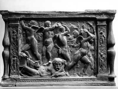 Putti Bacchanal, paneeli "Judith ja Holofernes" Sala dei Giglin pohjalta tekijältä Donatello