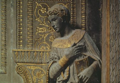 Cavalcanti Annunciation: yksityiskohta Neitsyt Donatello 1386-1466 n.1435 kullattu kalkkikivi tekijältä Donatello