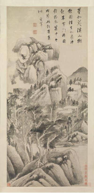 Varjostettuja asuntoja purojen ja vuorten keskellä, n. 1622-25. tekijältä Dong Qichang