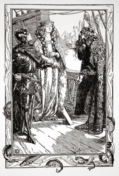 "Kuningas Anguish antaa Isoltin Sir Tristramille", 1905. tekijältä Dora Curtis