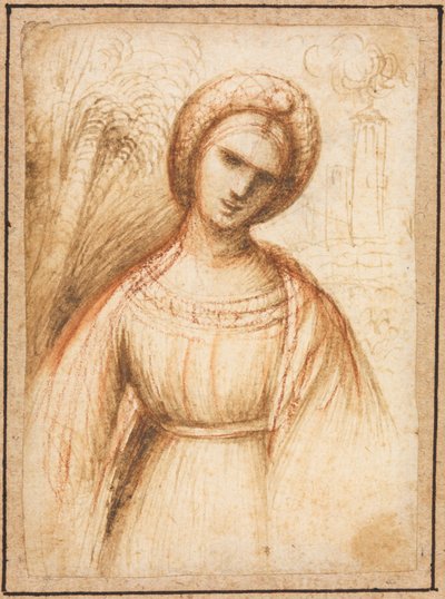 Lady in the Landscape recto, Rinnanpituus vanhan naisen profiili verso, n. 1521. tekijältä Dosso Dossi