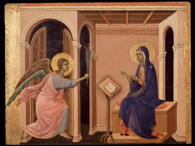 Marian kuoleman ilmoitus. Predella of the Maesta (tempera puulla tekijältä Duccio di Buoninsegna