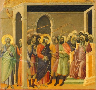 Kristus pilkattiin, yksityiskohta, Maestàn recto tekijältä Duccio di Buoninsegna