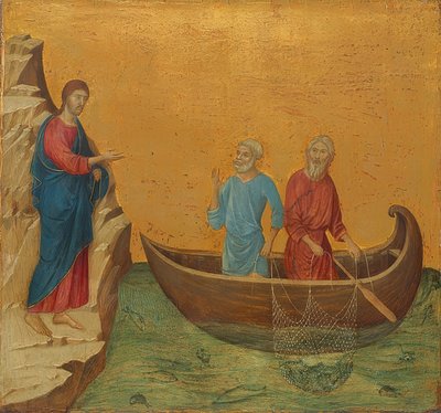 Ihana kalastusmatka ja apostolien Pietarin ja Andreaksen kutsumus. 1308-11 tekijältä Duccio di Buoninsegna