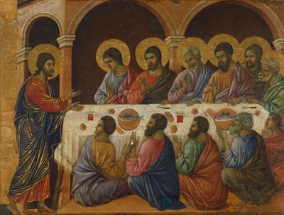 Viimeinen ehtoollinen, yksityiskohta Kristuksen kärsimyksen ja ylösnousemuksen jaksoista, Duccio alttaritaulun Maesta
