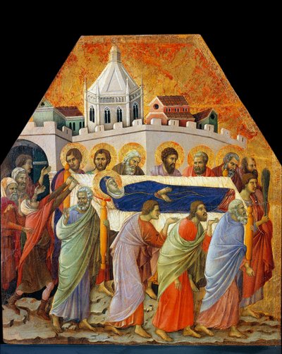 Neitsyt, Pyhän Johanneksen, kämmenellä, hautajaiset avaa tien (tempera puulla tekijältä Duccio di Buoninsegna
