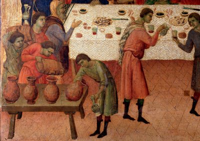 Häät Canassa. Yksityiskohta alttaritaulun takaosa (tempera ja kulta puulla tekijältä Duccio di Buoninsegna