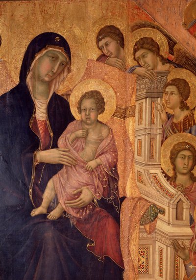 Neitsyt ja lapsi valtaistuimella (La Maesta alttaritaulu) (tempera ja kulta puussa) tekijältä Duccio di Buoninsegna