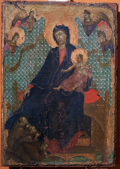 Neitsyt ja lapsi kolmen fransiskaanimunkin kanssa (maalaus tekijältä Duccio di Buoninsegna