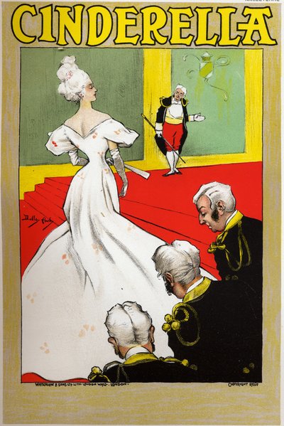 Kirjallisuus. Satuja. Tuhkimo. Dudley Hardyn juliste näyttelyyn Lontoossa, Englannissa, n. 1890 (juliste) tekijältä Dudley Hardy