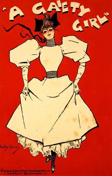 Jäljennös julisteesta, jossa mainostetaan "A Gaiety Girl" tekijältä Dudley Hardy