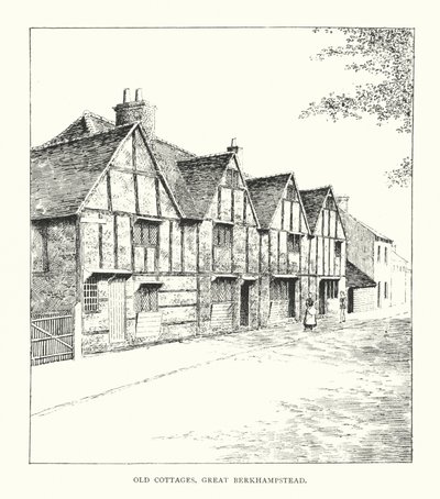 Old Cottages, Great Berkhampstead (litografia) tekijältä Duncan Moul