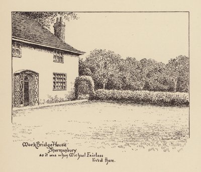 Sussex: Mock Bridge House, Shermanbury sellaisena kuin se oli Michael Fairlessin asuessa siellä (litografia). tekijältä Duncan Moul