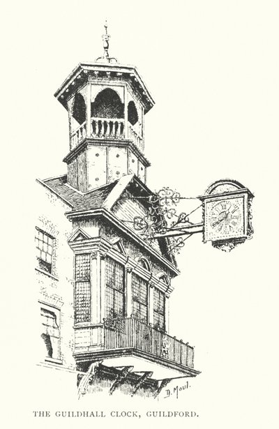 The Guildhall Clock, Guildford (litografia) tekijältä Duncan Moul