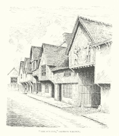 "The Sun Inn," Saffron Walden (litografia) tekijältä Duncan Moul