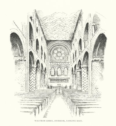 Waltham Abbey, sisätilat, itään päin (litografia) tekijältä Duncan Moul