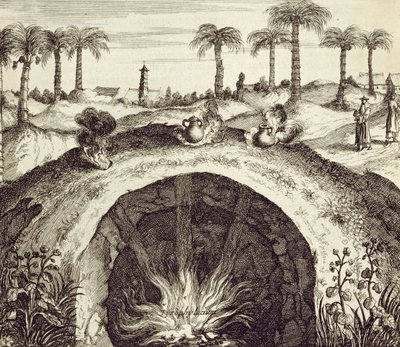 Jättiläinen maanalainen höyryliesi, Kiinasta Kuvittanut Athanasius Kircher (1601-80) 1667 tekijältä Dutch School