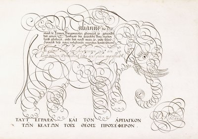 Kalligrafinen kuvio norsusta, 1616-1617 ja 1600-luvun loppu tekijältä Dutch School
