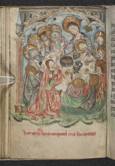 Lisää 50005 f.85v, Viimeinen ehtoollinen, n.1410-20 (vellum) tekijältä Dutch School