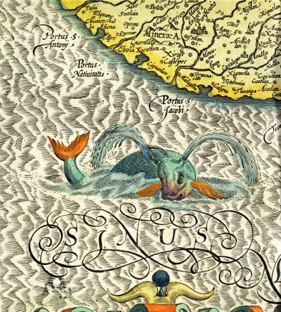 C.3.c.8 Merihirviö, yksityiskohta Mercatorin Atlas...:n sivuilta 369-70 tekijältä Dutch School
