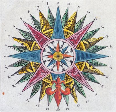 Compass Rose, Blaue Atlasista, julkaistu Amsterdamissa, 1697 tekijältä Dutch School