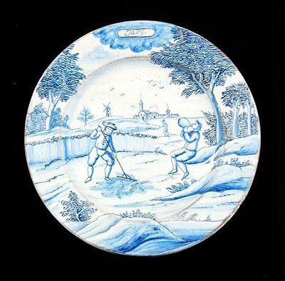 Delftware-levy, joka kuvaa heinäkuuta (tinalasitettu keramiikka) tekijältä Dutch School