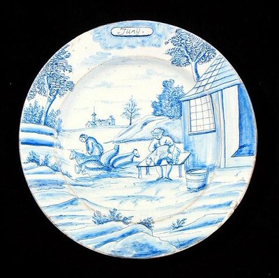 Delftware-levy, joka kuvaa kesäkuuta (tinalasitettu keramiikka) tekijältä Dutch School