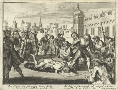 Monmouthin herttuan teloitus, 15. heinäkuuta 1685 etsaus. tekijältä Dutch School