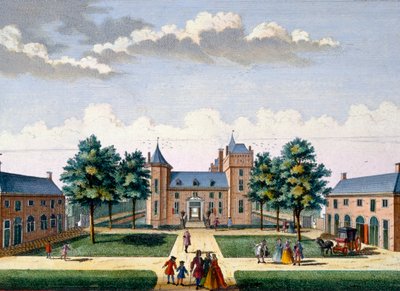 Assumburgin linnan julkisivu, Hendrick de Lethin ja Matthias Brouerius Van Nidekin Het Zeganpralent Kennemerlantista, julkaistu n. 1700-1730 tekijältä Dutch School