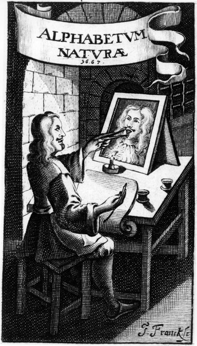 Alphabetum Naturan (Luonnon aakkoset) etulevy, F.M. van Helmont, 1667 tekijältä Dutch School