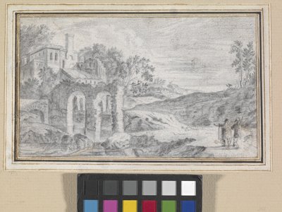 Italialainen maisema raunioilla (musta liitu luonnonvalkoiselle paperille) tekijältä Dutch School