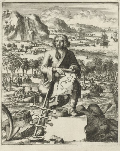 Louis Hennepinin laskeutuminen Pohjois-Amerikkaan, pub. 1688 (kaiverrus) tekijältä Dutch School