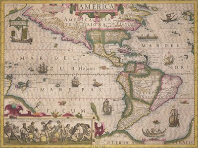 Amerikan kartta, Mercator Atlas -pubista. Jodocus Hondius (1563-1612), Amsterdam, 1606 tekijältä Dutch School