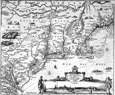 Uuden Amsterdamin kartta, n. 1650 (kaiverrus) tekijältä Dutch School