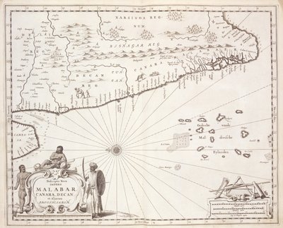 Malabarin rannikon kartta Itä-Intiassa, 1672 tekijältä Dutch School